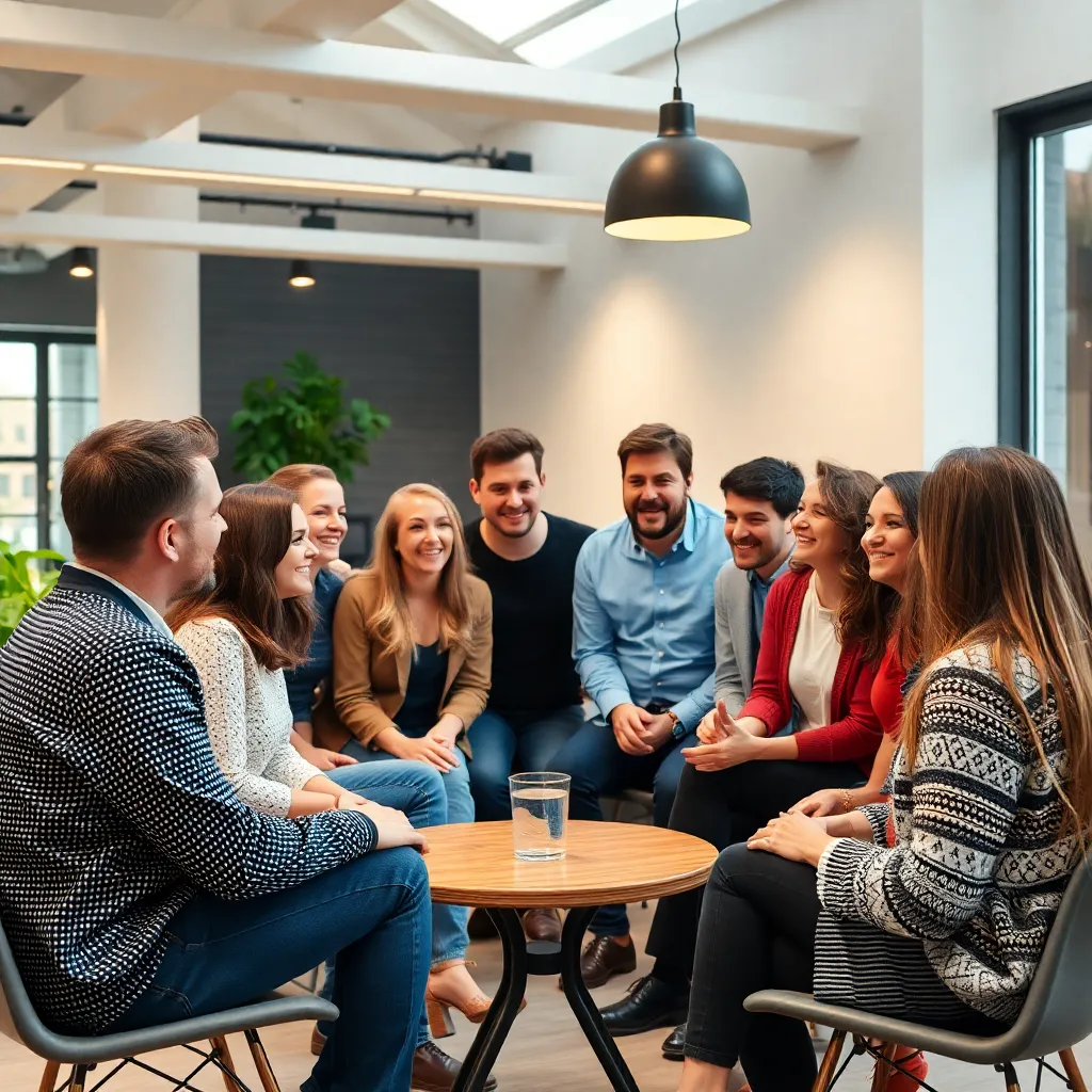 Diverse Gruppe von Menschen, die ihre Erfolgsgeschichten teilen