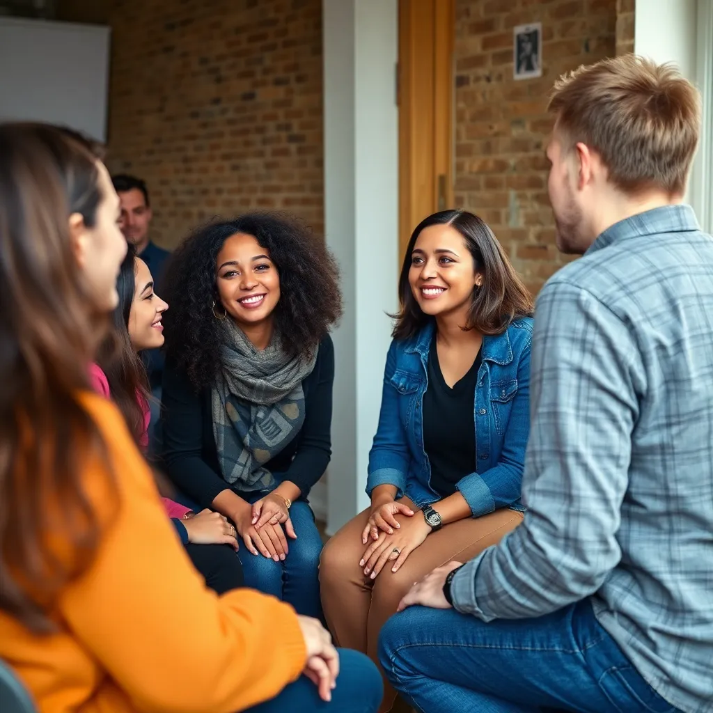 Gruppe von Menschen in einem Workshop für soziale Kompetenzen in Deutschland