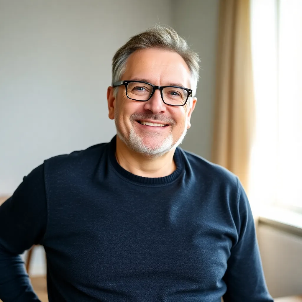 Mann mittleren Alters in entspannter Pose während eines Workshops